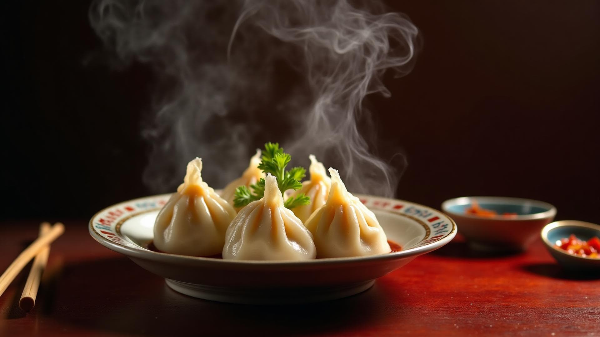 Fresh dumplings arranged for service